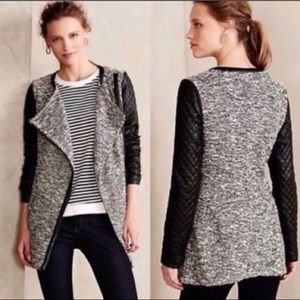 Anthropologie tweed faux leather moto coat S